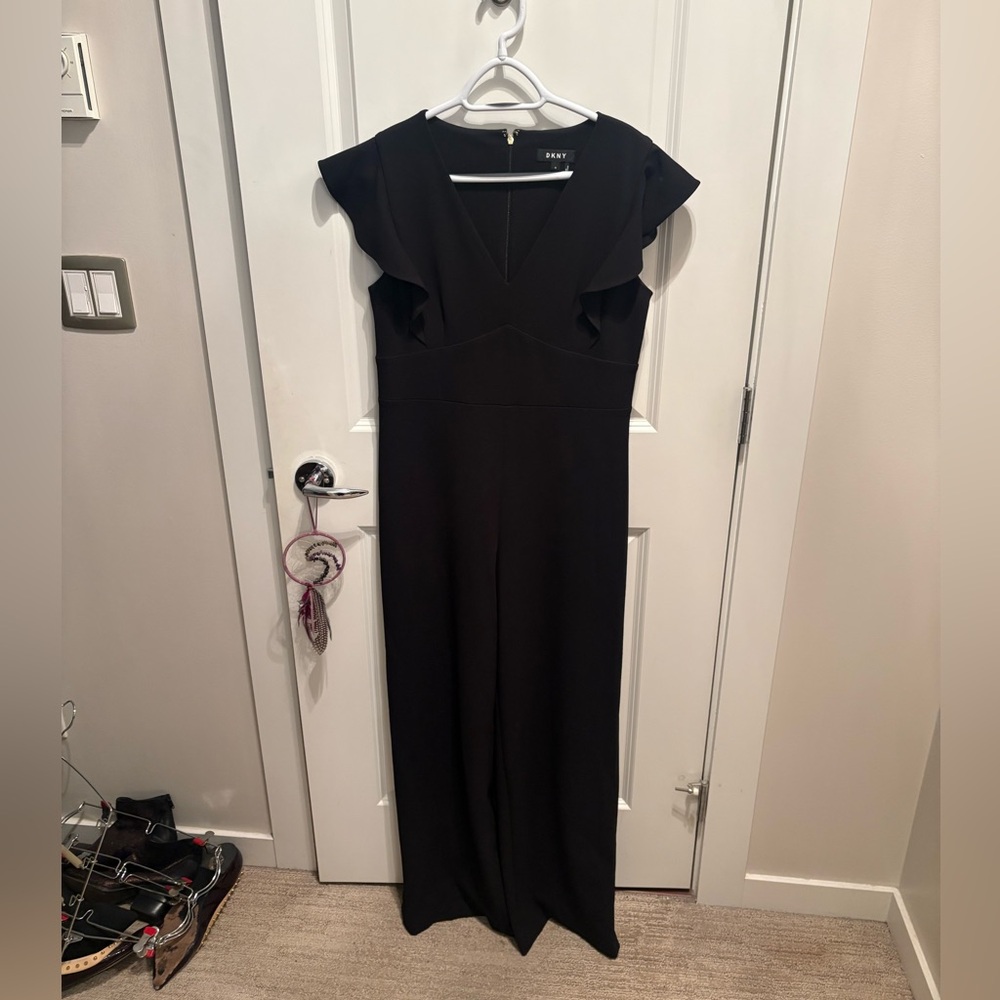 DKNY Black Ruffle Sleeve Jumpsuit
